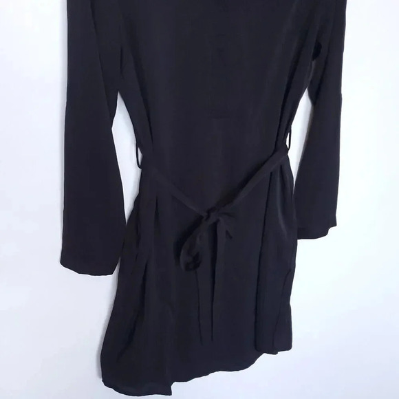 Black Shirt Mini Dress With Belt Size Medium Tunic Long Sleeve ButtonUp Collared - Picture 6 of 16